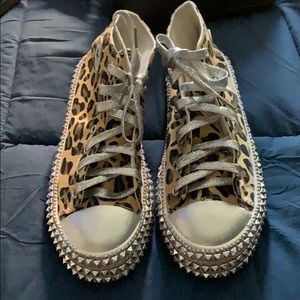 Fashion Classic leopard silver studded high tops